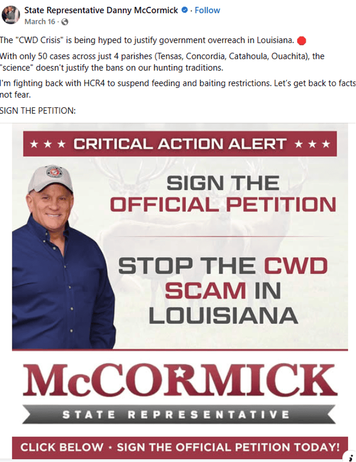 Screenshot of Rep. McCormick’s Facebook post